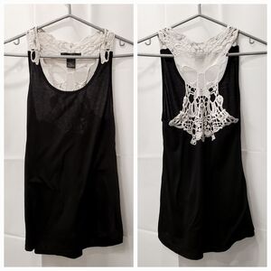 Midnight Hour Crochet Lace Skull Black Tank Top